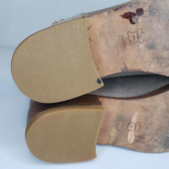 TORY BURCH Bennie Moto Engineer BootsTaupe Leather Double Buckle Ankle Size 7.5M - Picture 14 of 16